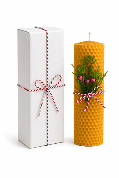 Petekoğlu Dekoratif Doğal Petek Balmumu Mum 14cm X 4.5cm Sarma Tek Blok Mum K...