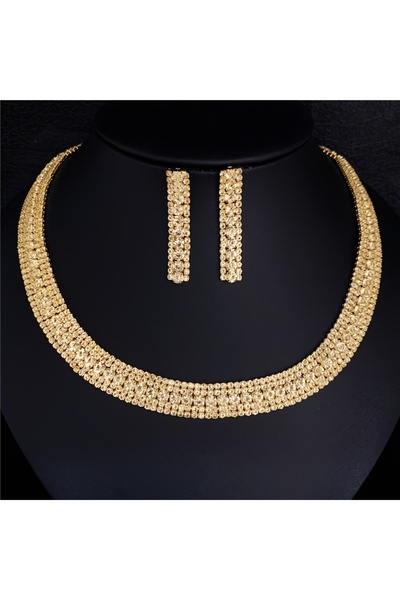 Choice Gold-color Women Golden Rhinestone Jewelry Set Wedding Accessories Ele...