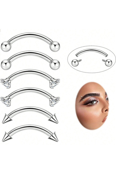 Choice4 Curved barbell Face 16Gauge-6mm Eyebrow Jewelry Silver 6pcs 16G Stain...