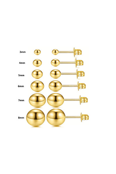 Choice 6pairs gold 3-6 Pairs Ball Design Stud Earrings Set Simple Style Stain...