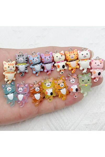 Choice Mixed Color 10pcs Mixed Cartoon Cute Cat Design Charms 3D Luminous Res...