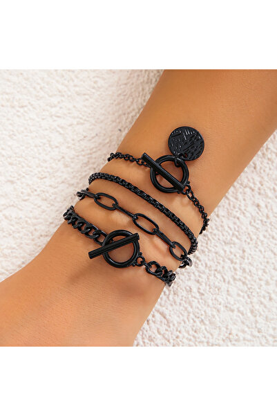 Choice Black Salircon Gothic Metal Black Paint Box Chain Bracelet Simple Mult...
