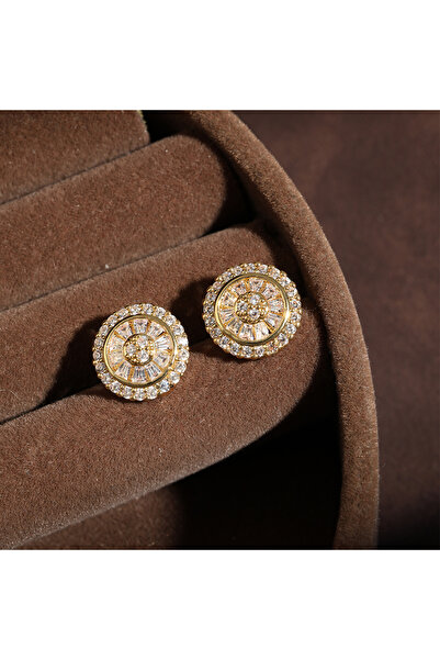 Choice Gold Color 10mm ZAKOL New Unique Design Round Zircon Inlaid Stud Earri...