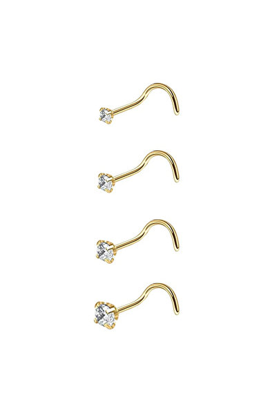 Choice Round Face S SHAPED Gold 4-12pcs Cubic Zirconia Nose Studs 20G Nose Pi...