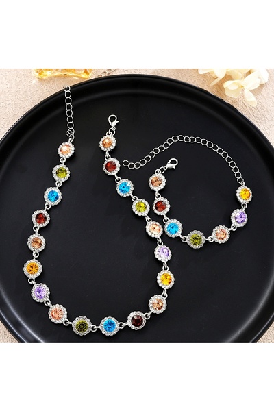 Choice Silver Korean Colorful Crystal Choker Necklace Bracelet for Women Spar...