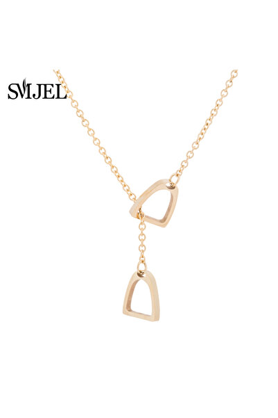 Choice Gold-color Simple Lucky Horseshoe Horse Necklaces Stainless Steel Doub...