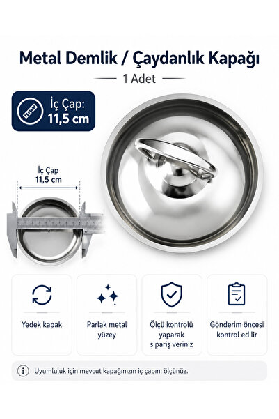 esdekor Metal Demlik / Çaydanlık Yedek Kapağı 11,5 cm İç Çap – 1 Adet
