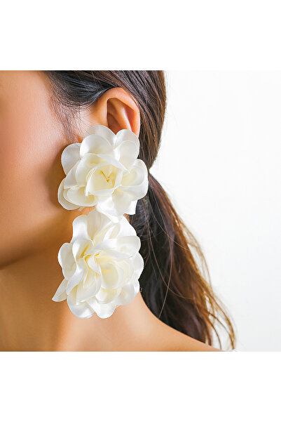 Choice biege IngeSight.Z Exaggerated Satin Large Flower Long Tassel Drop Earr...