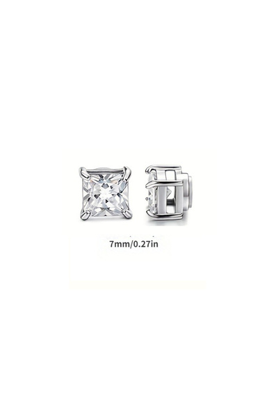 Choice white 7mm Dazzling square zirconia magnetic earrings ,Ear Clip Earring...