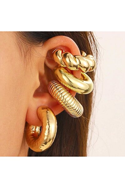 Choice 03-Gold 4Pc/set Vintage Geometric Clip Earring Women Trendy Glossy C S...