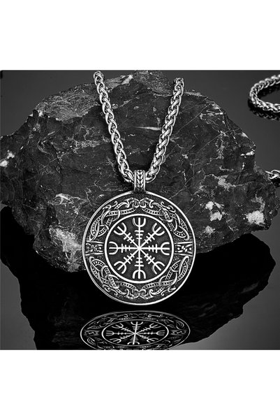 Choice 60CM Steel Chain Vintage Ouroboros Vikings Rune Compass Necklace Men N...