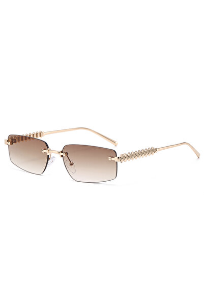 Choice3 brown Rimless Small Square Frame Sunglasses Women Punk Style Color Le...