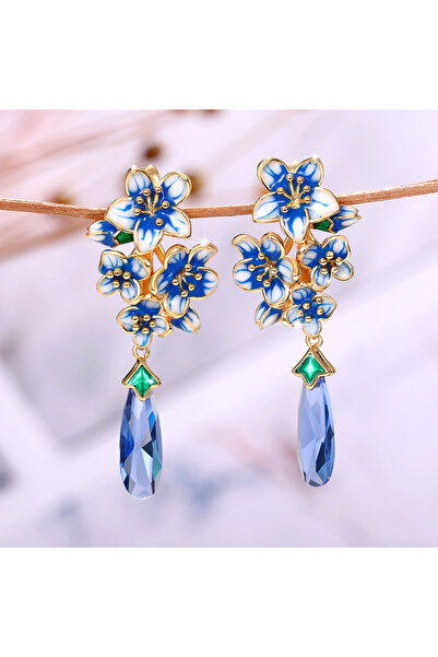 Choice E2220 Huitan Aesthetic Blue Flower Enamel Earrings for Women Luxury Tr...