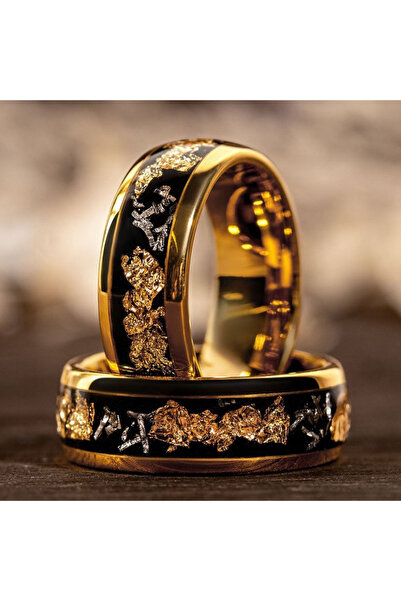 Choice 7 Gold 8MM Gold Color Men Stainless Steel Rings Gold Foil Inlay Engage...