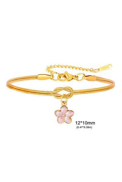 Choice7 17-22 cm Cherry Blossom Pink Enamel Flower Charm Bracelet Stainless S...