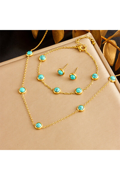 Choice N2733 B1395 DIEYURO 316L Stainless Steel Round Turquoise Necklace Brac...
