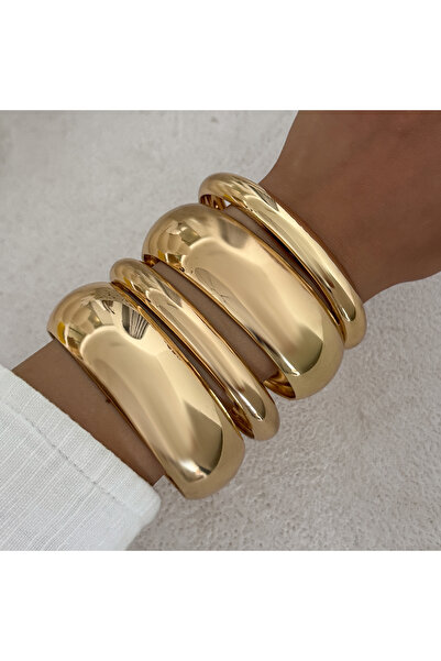 Choice Gold Color Salircon 4Pcs/set Vintage Simple Round Chunky Bangles Women...