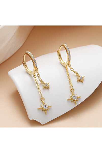 Choice AMEH12951 Women Star Drop Earrings Cubic Zirconia Stone Gold Plating H...