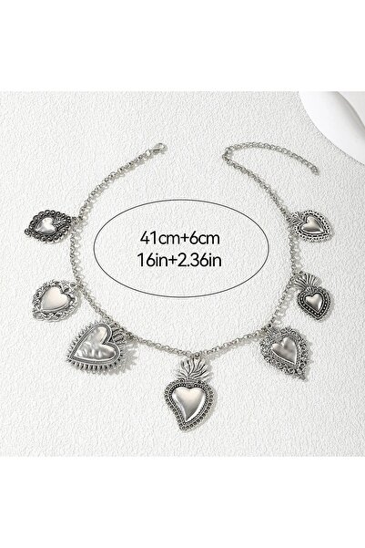 Choice Silver 45cm Bohemian Heart Pendant Necklace, Retro Multiple Charm Gold...