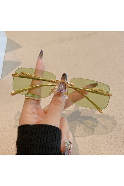 choice2 green 1/12pcs Brand Leopard Rimless Rectangle Sunglasses Fashion Y2K ...