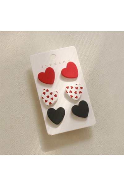 Choice AEH60321D 3 Pair Heart Shape Dot Print Women Earrings Trio Pink Black ...