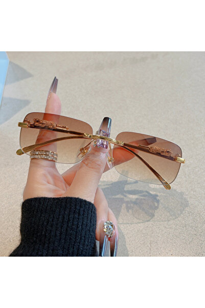 Choice8 brown 1/12pcs Brand Leopard Rimless Rectangle Sunglasses Fashion Y2K ...