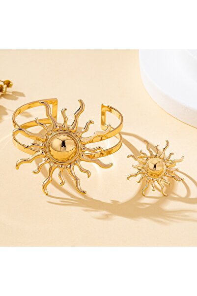 Choice1 Gold-color A Set of Women's Jewelry Set, Sun-Shaped Bracelet and Ring...