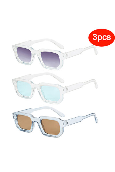 Choice11 3pcs clear Square Sunglasses for Men Women UV400 Shades Vintage Blue...