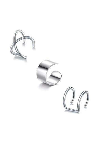 Choice4 3PC Slvery Stainless Steel Clip Earrings for Women High Quality Creat...