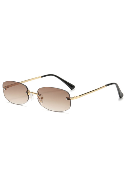 Choice3 gold gradient brown Retro Fashion Frameless Elliptical Sunglasses Wom...