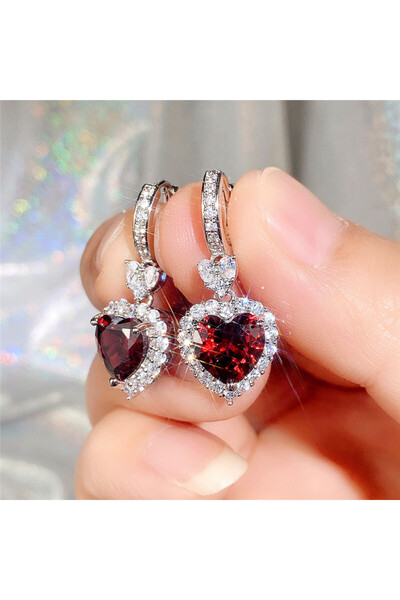 Choice E1482 Huitan Blue/Garnet Heart Cubic Zirconia Wedding Earrings for Wom...