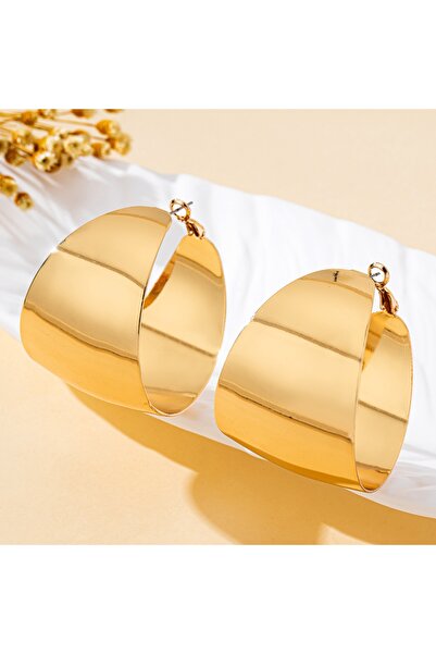 Choice Gold-color Women's Fashionable Hoop Earrings, Smooth Geometric C-Shape...