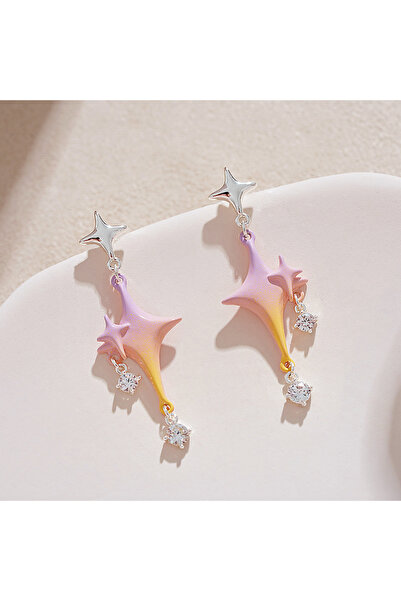 Choice pink yellow Dreamy Gradient Pink Yellow Star Zircon Drop Irregular Ear...