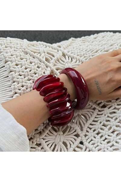 Choice Set Salircon Boho Red Acrylic Resin Chunky Bangles Women on Hand Trend...