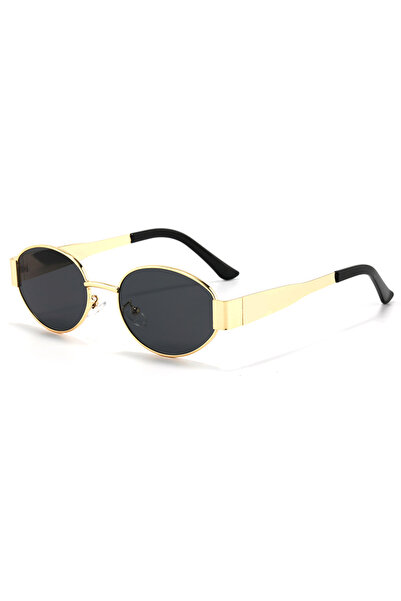 choice2 gold frame black Small Metal Frame Oval Sunglasses For Women 2024 Bra...