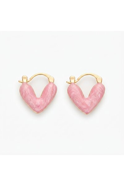 Siya Silver Pink Enamel Minimal Steel Heart Earrings