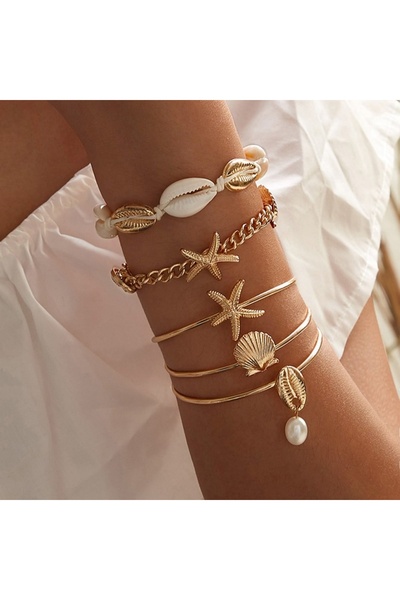 Choice Gold 5PCS Bohemian Handmade Shell Bracelets Set for Women Luxury Starf...