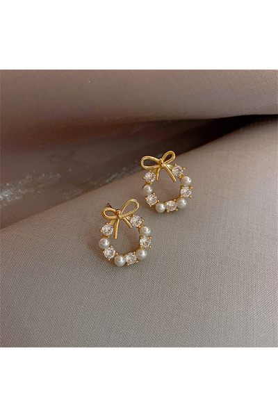 Choice NJ-1440 Simple Bow Garland Earrings Acrylic Crystal Pearl Earrings For...