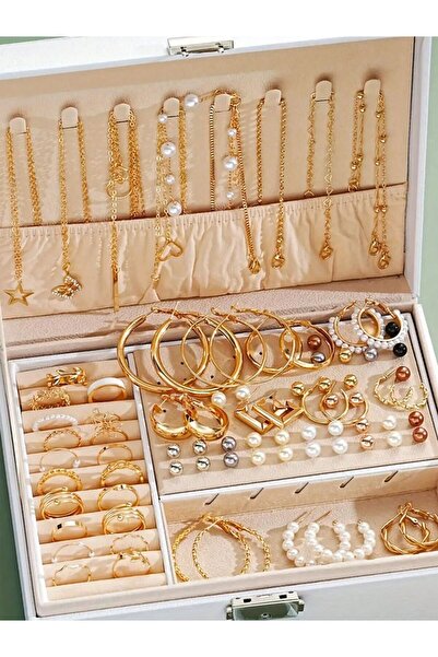 Choice AYAGold Color 86pcs/Set Elegant Pearl Earrings Multi-Layered Necklace ...