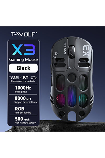 choice2 X3 Black T-WOLF X3 Tri-mode Gaming Mouse 1K Polling Rate 8000DPI RGB ...