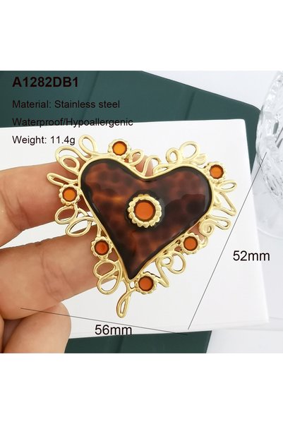 Choice قلادة كبيرة A1282DB1 بتصميم قلب وزهرة وبيضاوي بنقشة جلد النمر، لون بني...