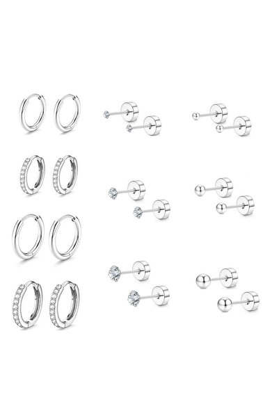 Choice Silver 10/6 Pairs Small Gold Hoop Stud Earrings Set for Women, 18K Gol...
