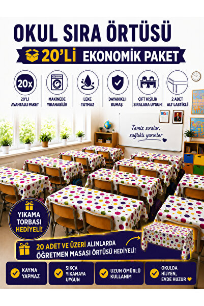 GÜLHOME 20-Piece School Desk Tablecloth Elastic A-Quality Fabric Stain Resistant