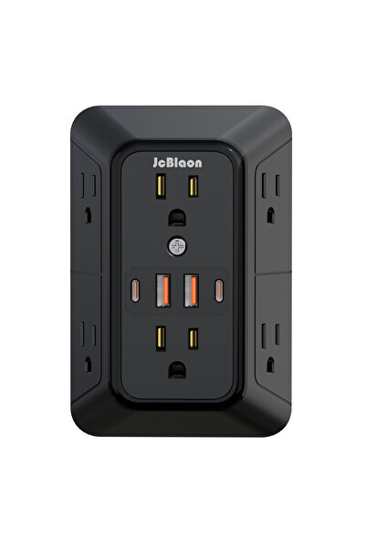 Choice شريط طاقة أسود أمريكي مع 6 منافذ تيار متردد واسعة ومنفذي USB ومقبسين م...