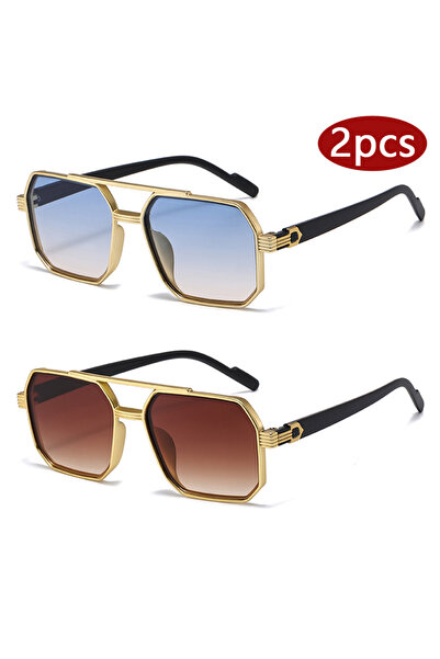 Choice 2pcs z03 2pcs Trendy Metal Polygonal Pilot Women Sunglasses Luxury Dou...
