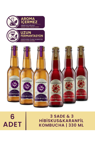 Fermente Bahçem 6'lı Karışık Kombucha Paket (3 Sade & 3 Hibiskus&Karanfil) x ...