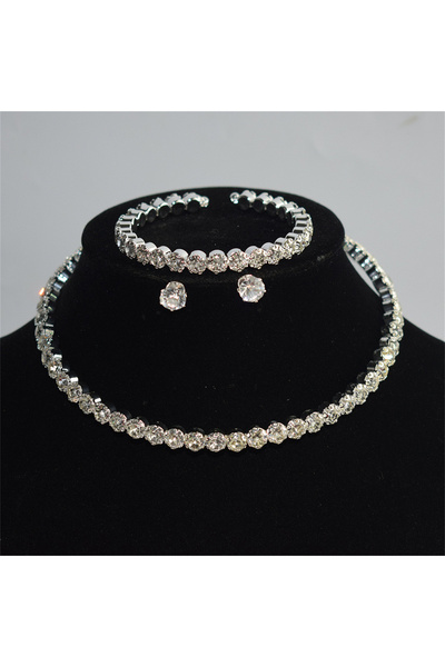 Choice Silver Plated 3pcs Sparkling Bridal Necklace Set Accessories Fashionab...