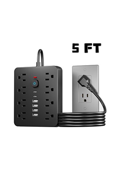 Choice1 US Plug black 1 Pc Surge Protection Power Strip with Switch - 8 AC Ou...