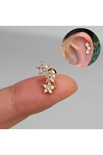 Choice K gold 1PC New Curved Cz Cartilage Stud Moon Leaf Helix Rook Conch Scr...