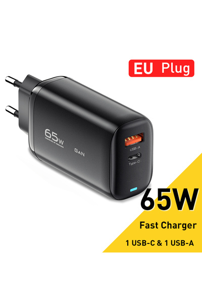 essager EU Black 65W GaN USB Type C Charger For Laptop PPS 45W 25W Fast Charg...